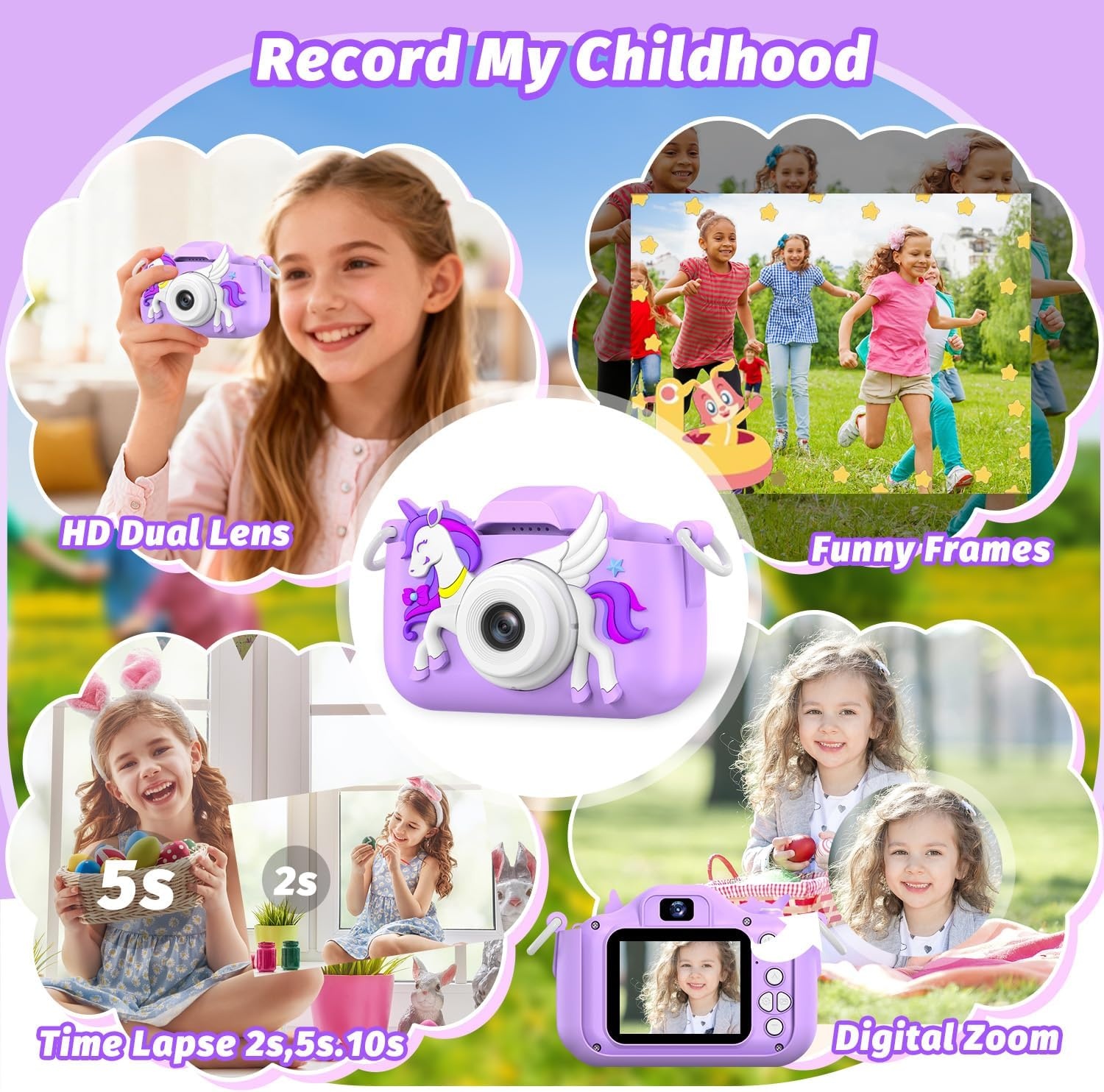 Digitale Kinderkamera Einhorn-Design - 1080P - Lila - bis zu 37% Rabatt
