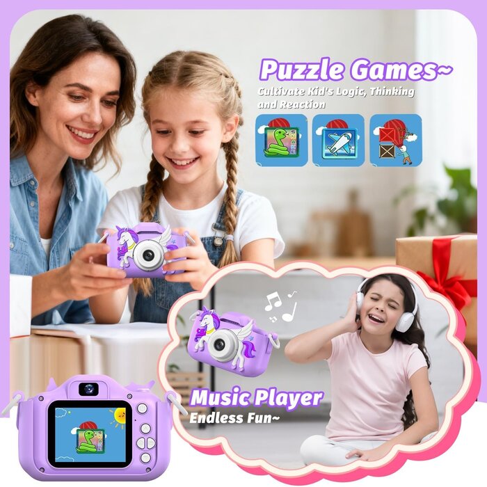 Digitale Kinderkamera Einhorn-Design - 1080P - Lila - bis zu 37% Rabatt