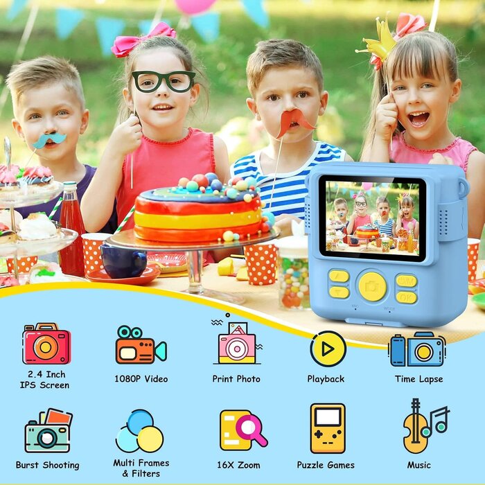 Digitale Sofortbildkamera für Kinder - Blau | Bis zu 39% Rabatt