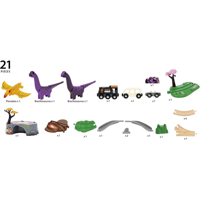 Holz-Eisenbahnset Dinosaurier Abenteuer, 21 Teile - bis zu 39% Rabatt