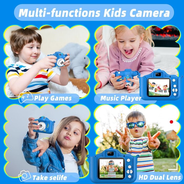 Digitale Kinderkamera Blau 64GB - HD Video & Filter | Bis zu 38% Rabatt