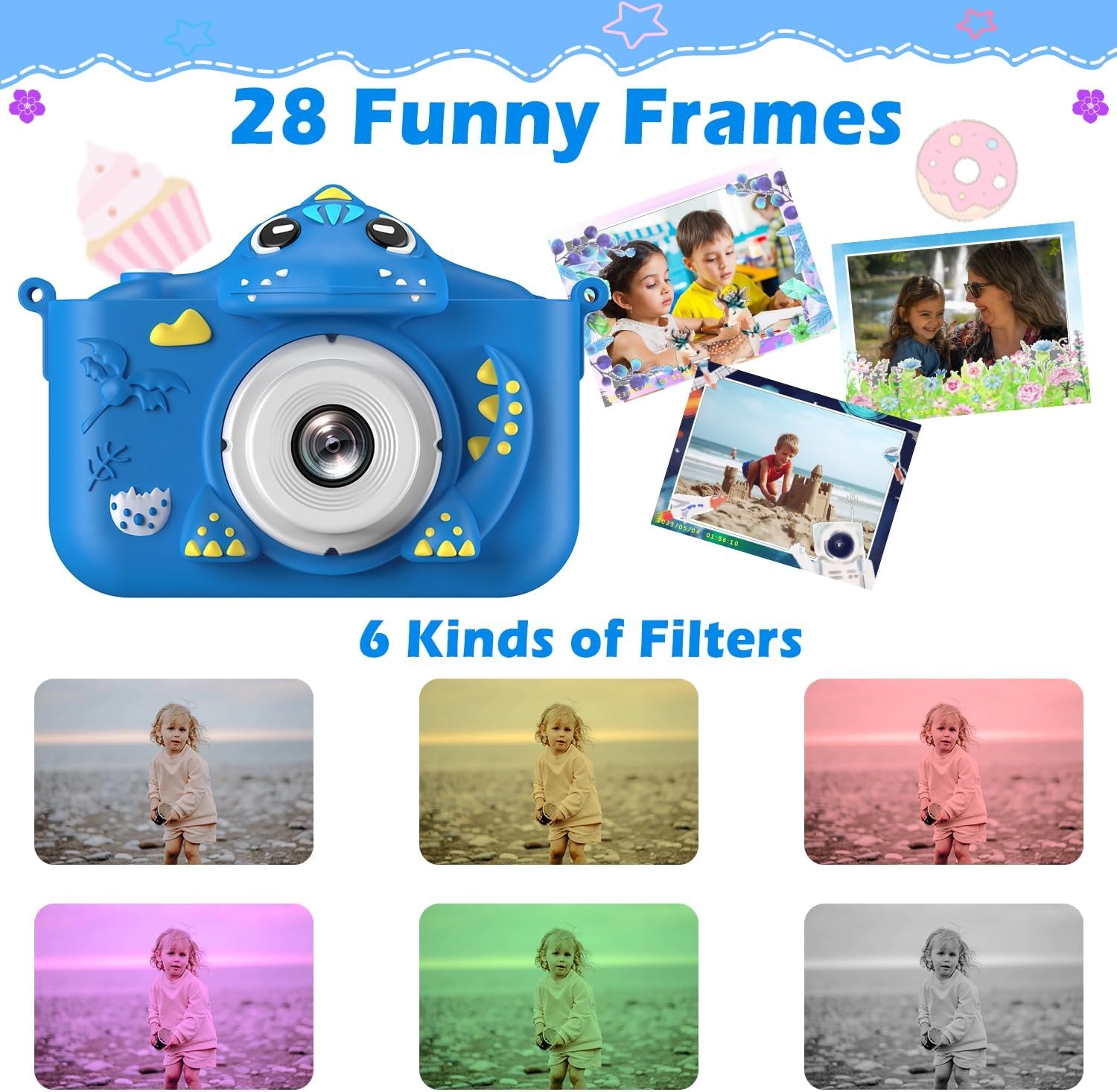 Digitale Kinderkamera Blau 64GB - HD Video & Filter | Bis zu 38% Rabatt