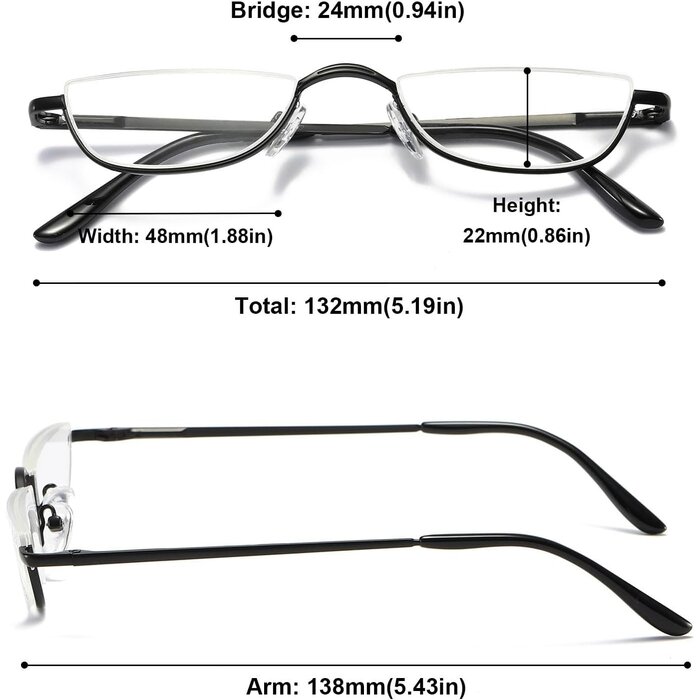 Halbmond Lesebrille Unisex mit Metallrahmen - bis zu 27% sparen