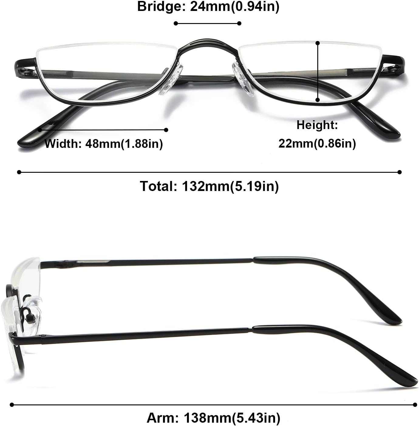 Halbmond Lesebrille Unisex mit Metallrahmen - bis zu 27% sparen
