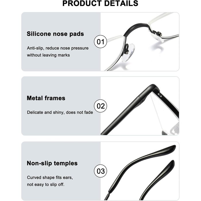 Halbmond Lesebrille Unisex mit Metallrahmen - bis zu 27% sparen