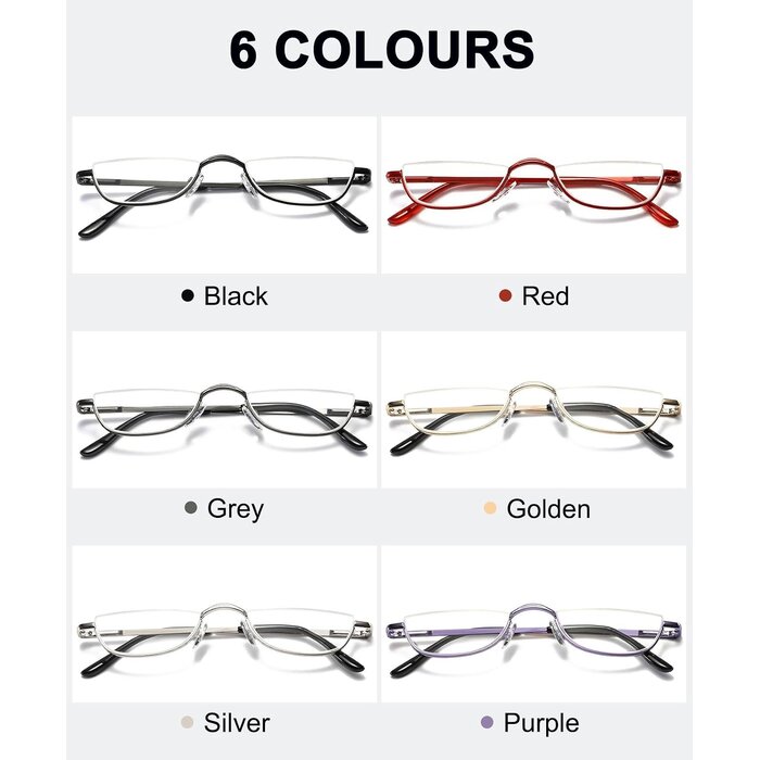 Halbmond Lesebrille Unisex mit Metallrahmen - bis zu 27% sparen