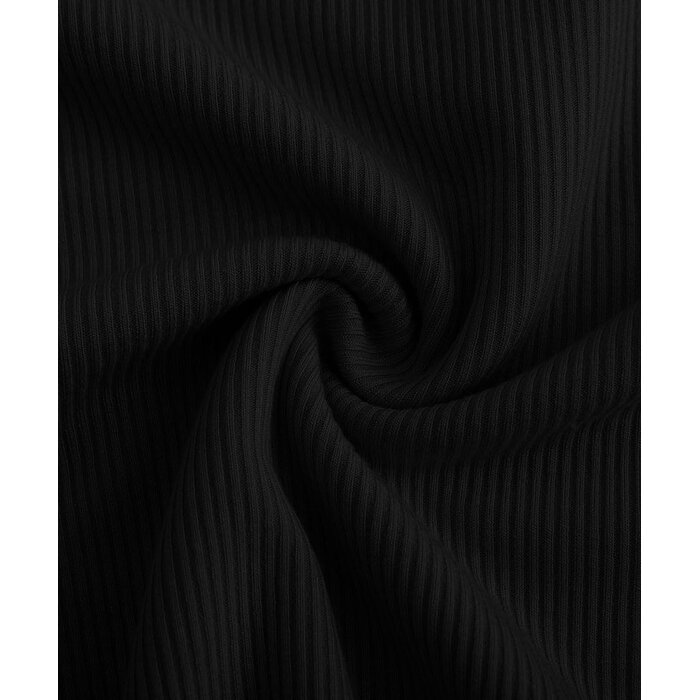 Damen Langarm-Shirt Rippstrick U-Ausschnitt - Schwarz, Slim-Fit - bis zu 27% Rabatt