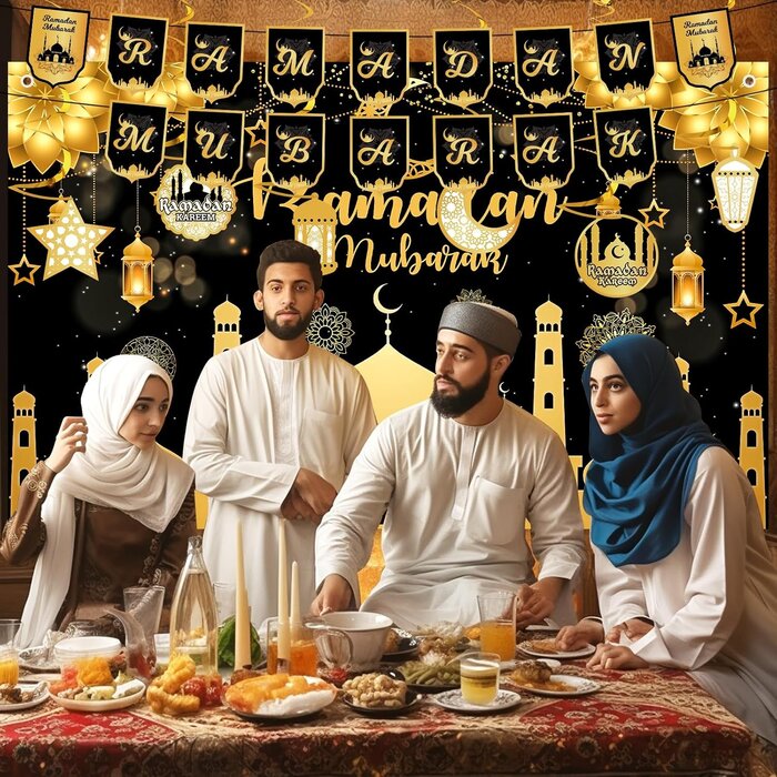 Ramadan Mubarak Deko-Set - XL Banner, Wimpelkette & mehr - bis zu 27% sparen