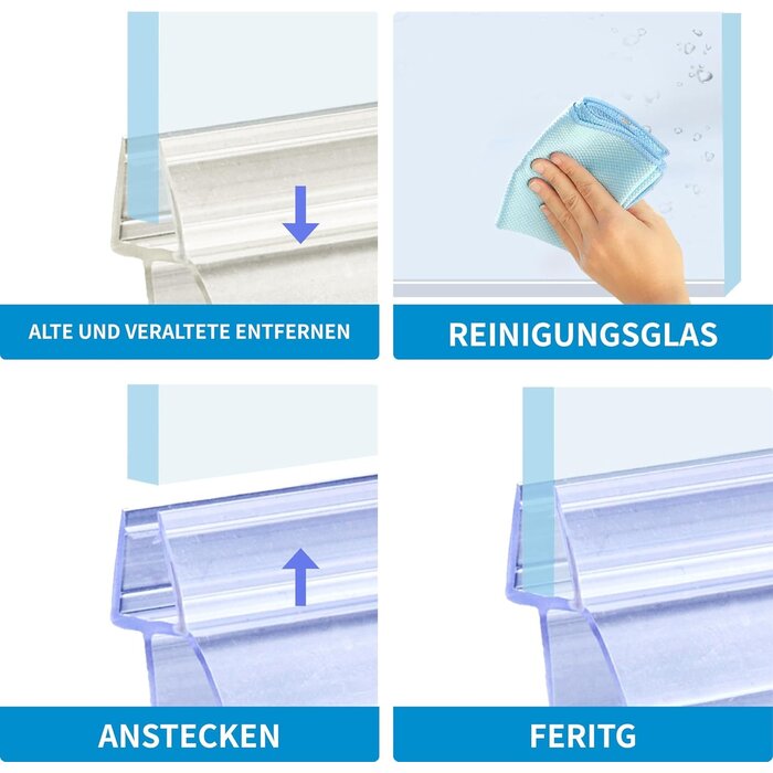 Duschdichtung Z-Profil für 4-6 mm Glas, 2x 80 cm, Transparent - bis zu 27% sparen