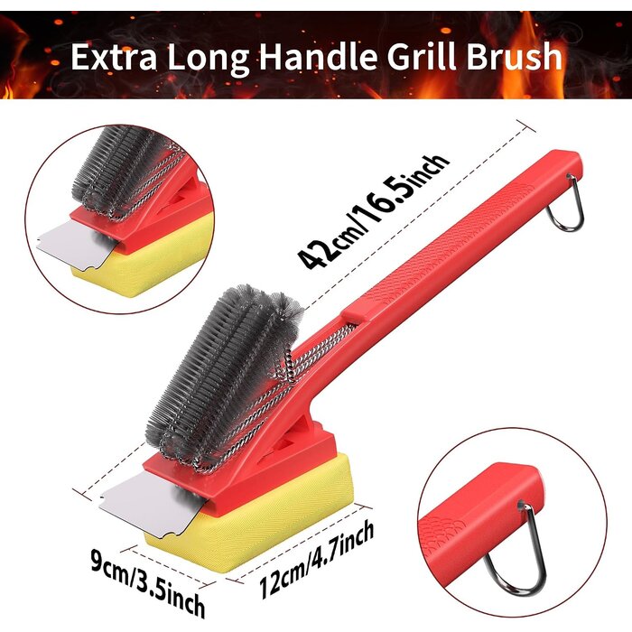 Profi-Grillbürste 45 cm mit Schaber - Rot - Jetzt bis zu 27% sparen