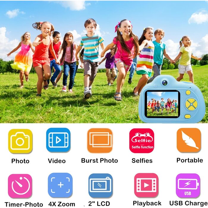 Kinder Digitalkamera Blau - 1080P, inkl. 32GB SD-Karte, bis zu 33% Rabatt