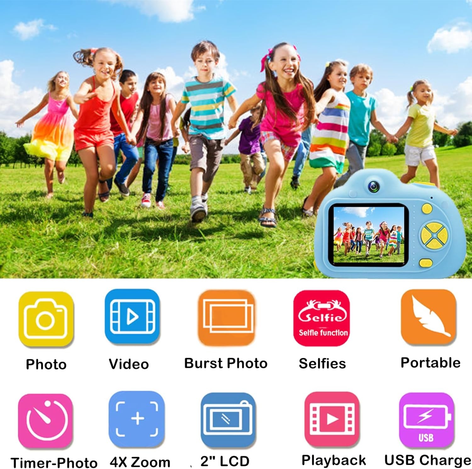 Kinder Digitalkamera Blau - 1080P, inkl. 32GB SD-Karte, bis zu 33% Rabatt