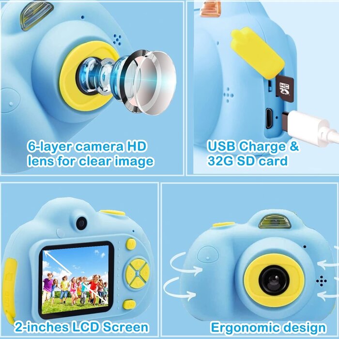 Kinder Digitalkamera Blau - 1080P, inkl. 32GB SD-Karte, bis zu 33% Rabatt