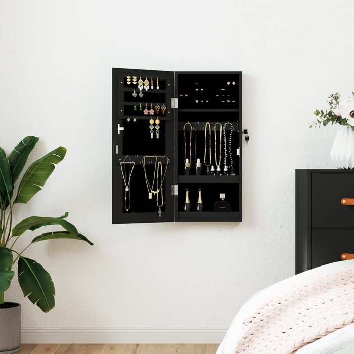 Vidaxl Schmuckschrank mit Spiegel, wandmontierbar, schwarz - bis zu 36% Rabatt