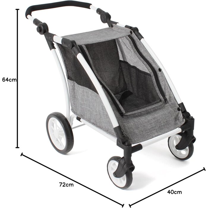 Zwillings-Puppenwagen Roadster bis 46cm - Jeans-Grau - bis zu 40% günstiger