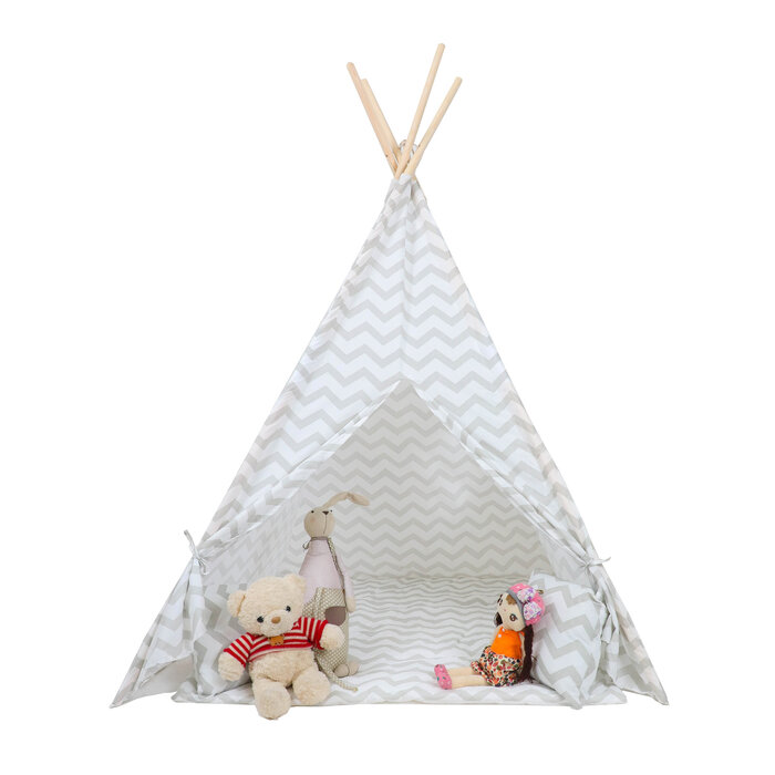 Viking Choice Kinder Tipi-Spielzelt Grau Zickzack - 120x160cm - inkl. Zubehör - bis zu 29% Rabatt