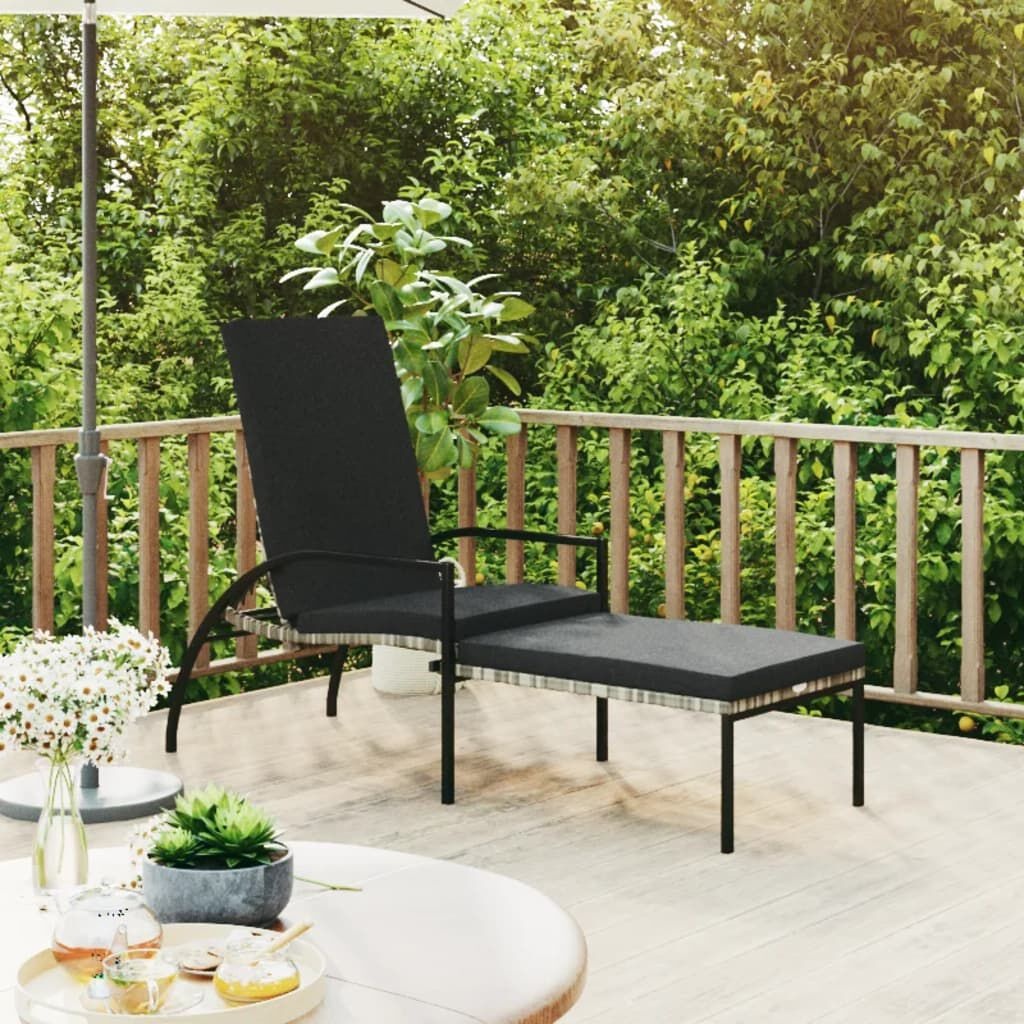 Vidaxl Gartenliege mit Fußstütze Polyrattan Grau - bis zu 40% günstiger