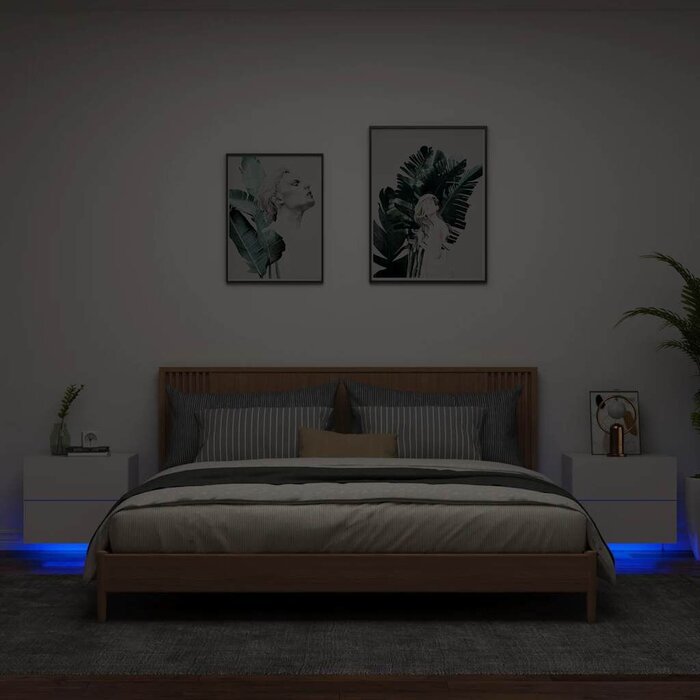 Vidaxl 2er Set Wand-Nachtschränke mit LED, Weiß - Schwebend & modern - bis zu 36% Rabatt