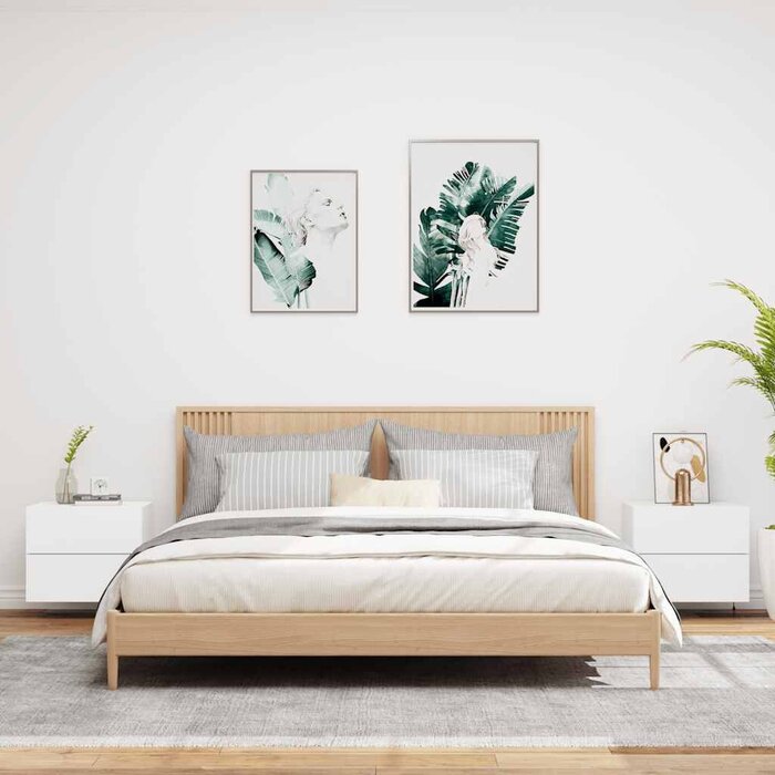 Vidaxl 2er Set Wand-Nachtschränke mit LED, Weiß - Schwebend & modern - bis zu 36% Rabatt