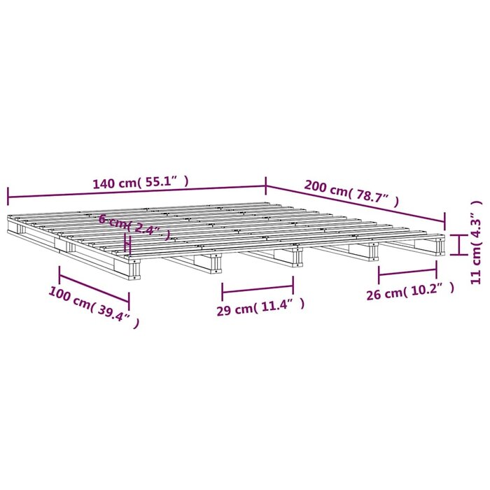 Vidaxl Palettenbett aus massivem Kiefernholz, 140x200 cm - bis zu 30% sparen