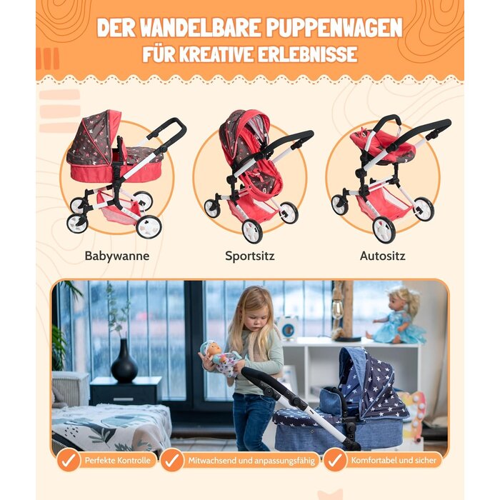 3-in-1 Kombi-Puppenwagen Butterfly - Höhenverstellbar - bis zu 41% sparen