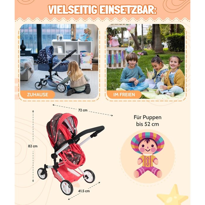3-in-1 Kombi-Puppenwagen Butterfly - Höhenverstellbar - bis zu 41% sparen