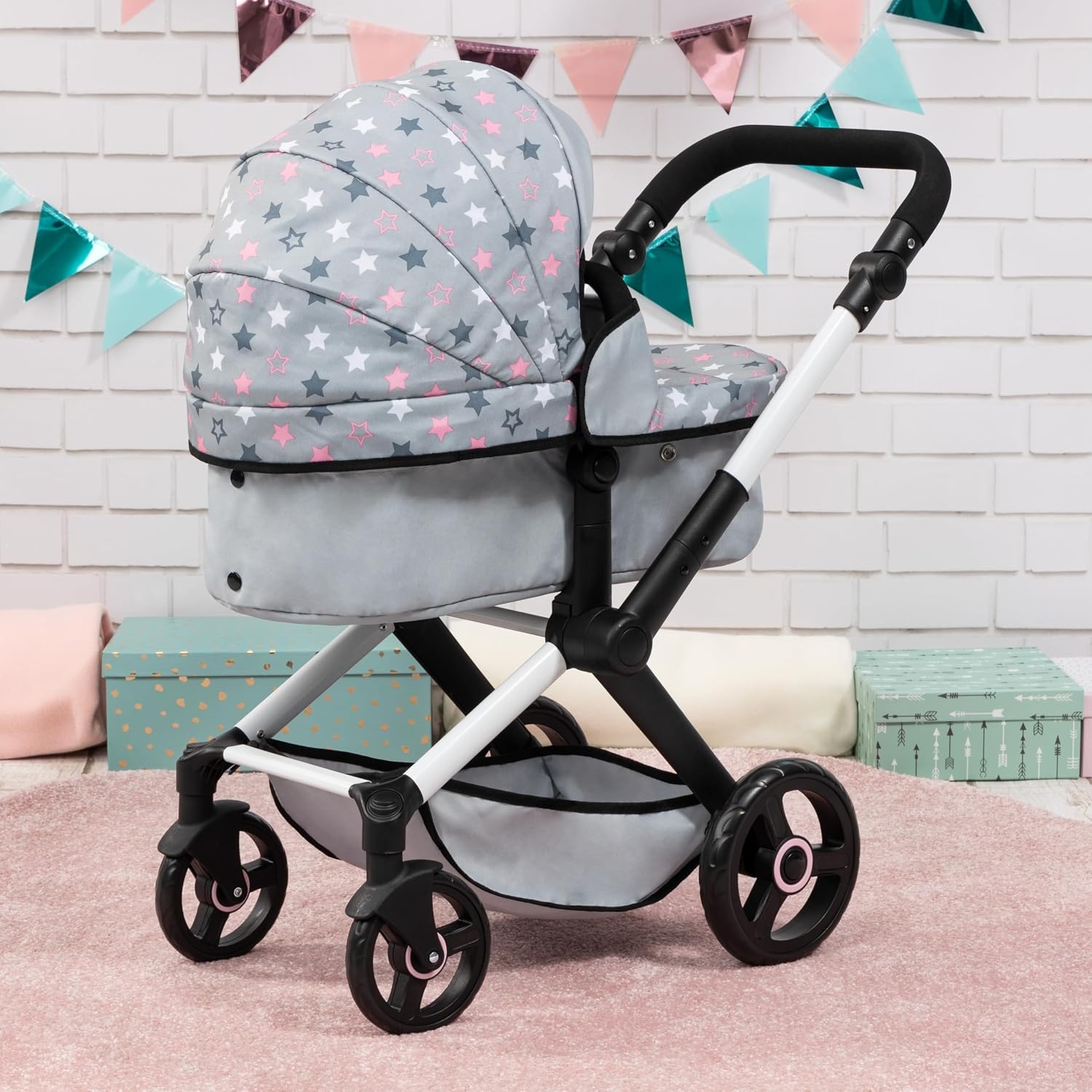 Puppenwagen 2-in-1, höhenverstellbar - Rosa - Jetzt bis zu 35% sparen