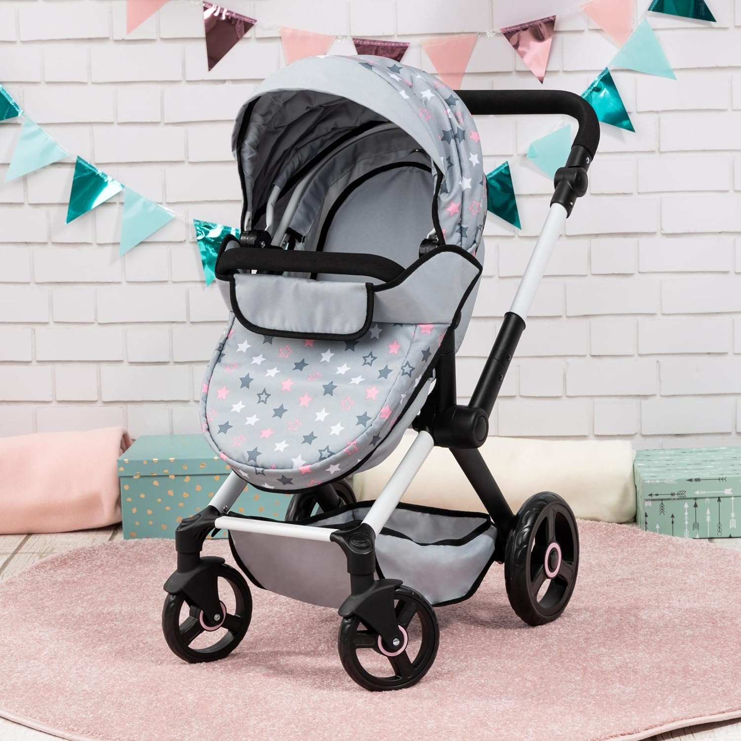 Puppenwagen 2-in-1, höhenverstellbar - Rosa - Jetzt bis zu 35% sparen