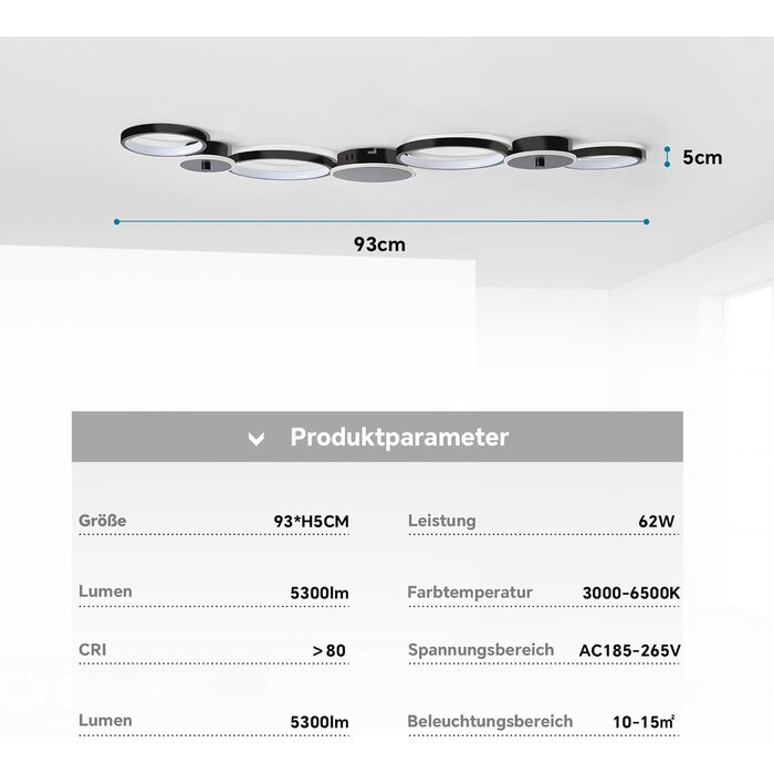 Amazon Moderne 7-Ring LED-Deckenleuchte dimmbar, 62W, 5300 lm - Jetzt bis zu 34% sparen