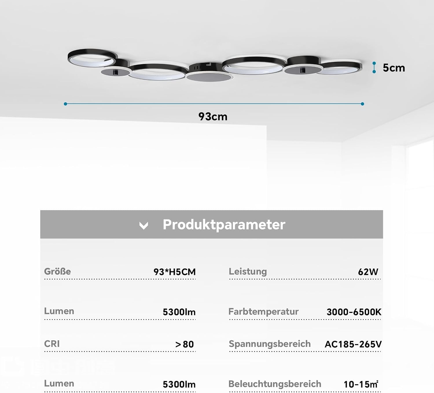 Amazon Moderne 7-Ring LED-Deckenleuchte dimmbar, 62W, 5300 lm - Jetzt bis zu 34% sparen
