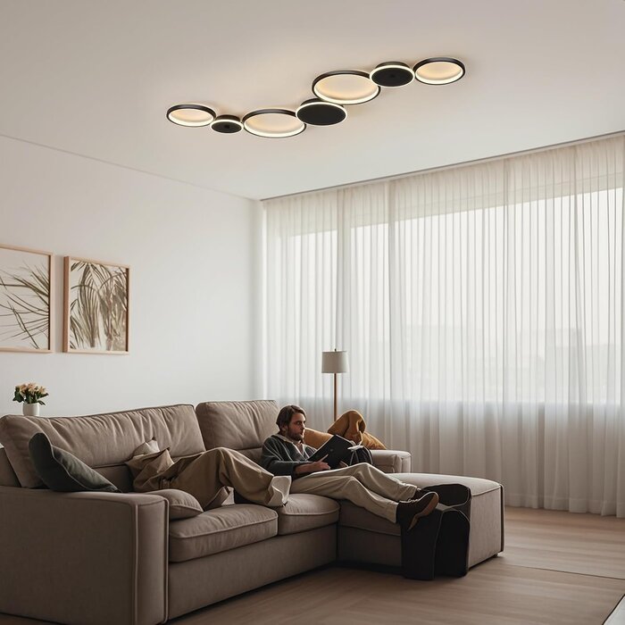 Amazon Moderne 7-Ring LED-Deckenleuchte dimmbar, 62W, 5300 lm - Jetzt bis zu 34% sparen