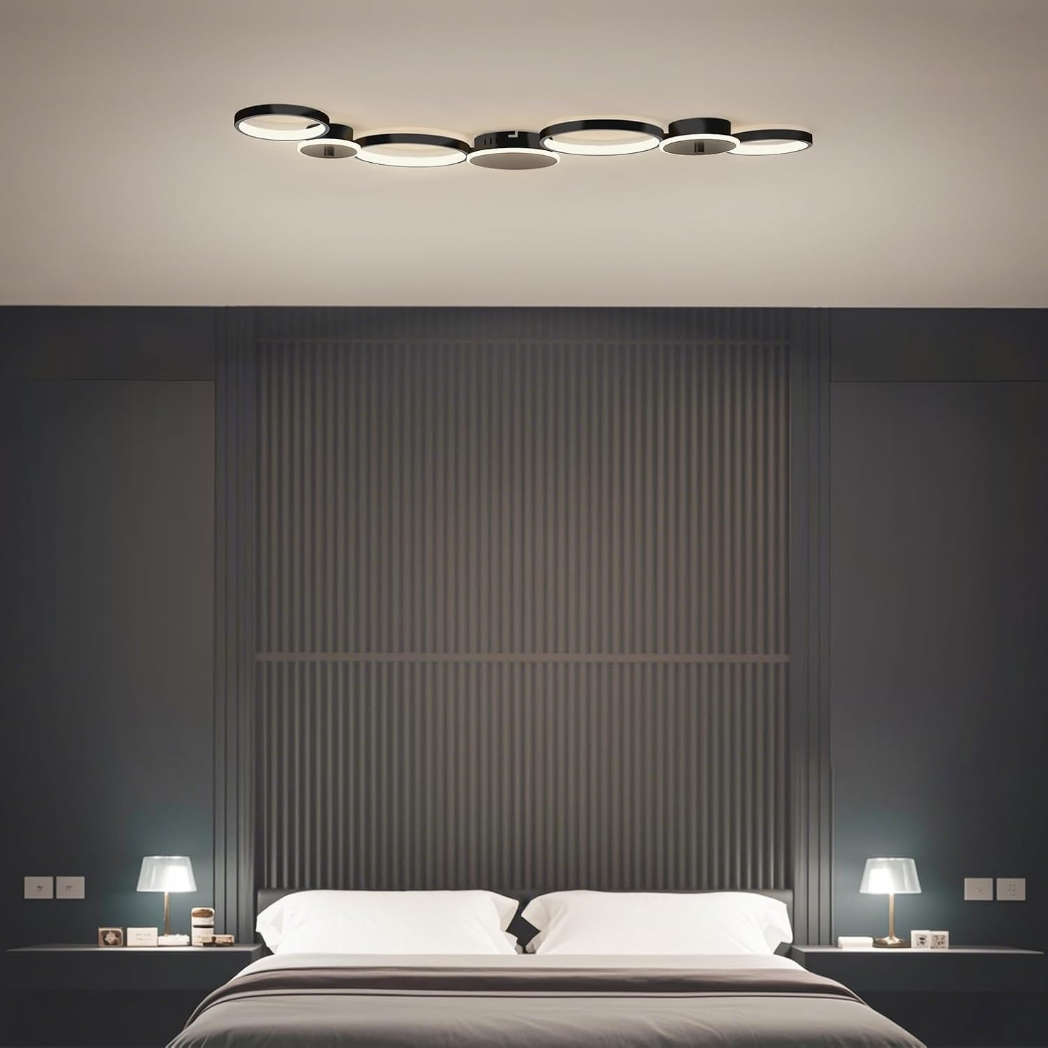 Amazon Moderne 7-Ring LED-Deckenleuchte dimmbar, 62W, 5300 lm - Jetzt bis zu 34% sparen