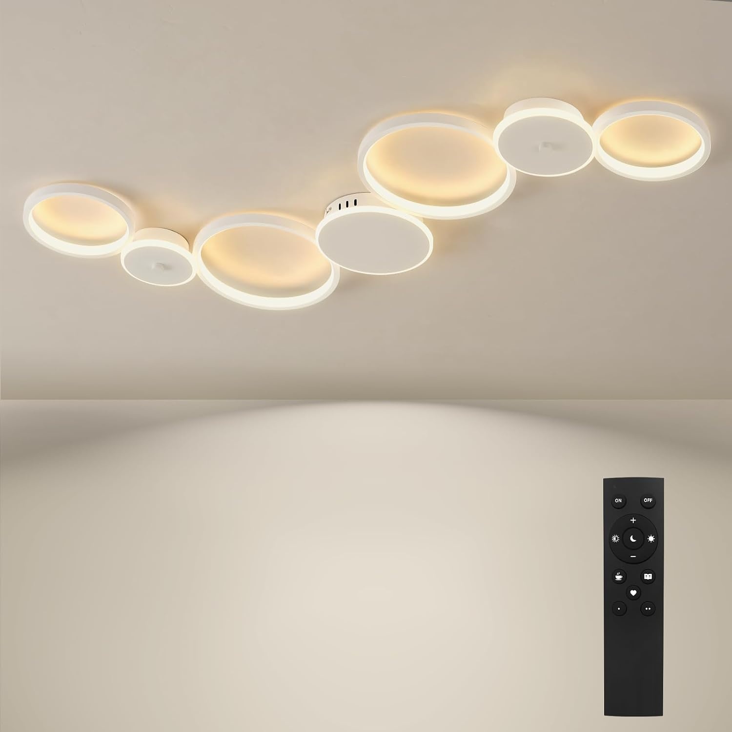 Amazon Moderne 7-Ring LED-Deckenleuchte dimmbar, 62W, 5300 lm - Jetzt bis zu 34% sparen
