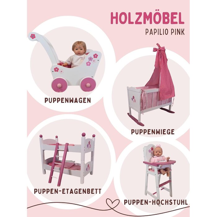 Puppen-Etagenbett für Puppen bis 48 cm, Holz, weiß-rosa - bis zu 39% Rabatt