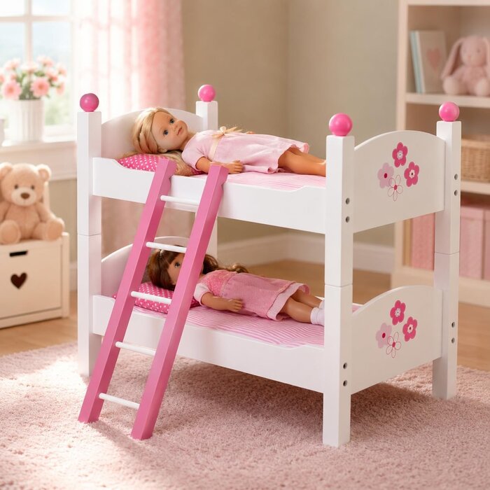 Puppen-Etagenbett für Puppen bis 48 cm, Holz, weiß-rosa - bis zu 39% Rabatt