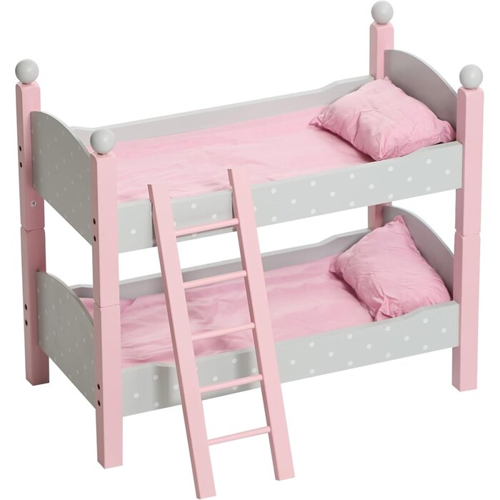 Puppen-Etagenbett für Puppen bis 48 cm, Holz, weiß-rosa - bis zu 39% Rabatt