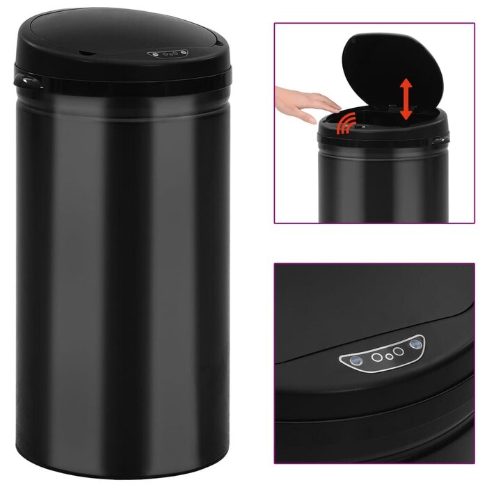 Vidaxl Sensor-Abfalleimer 50 Liter - Schwarz - Karbonstahl - bis zu 29% Rabatt