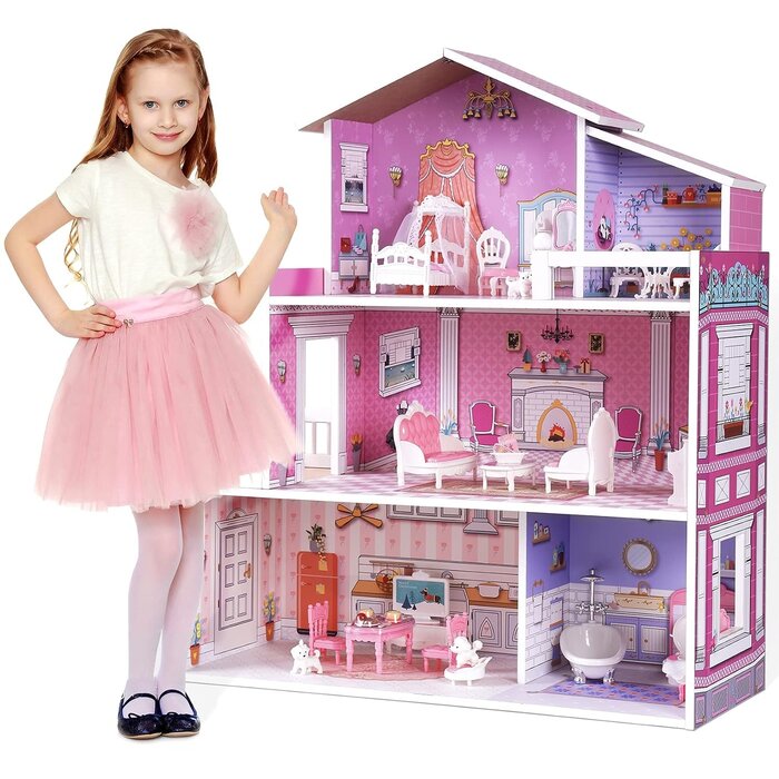 Holz Puppenhaus mit Möbeln & Zubehör - Jetzt bis zu 35% Rabatt sichern!