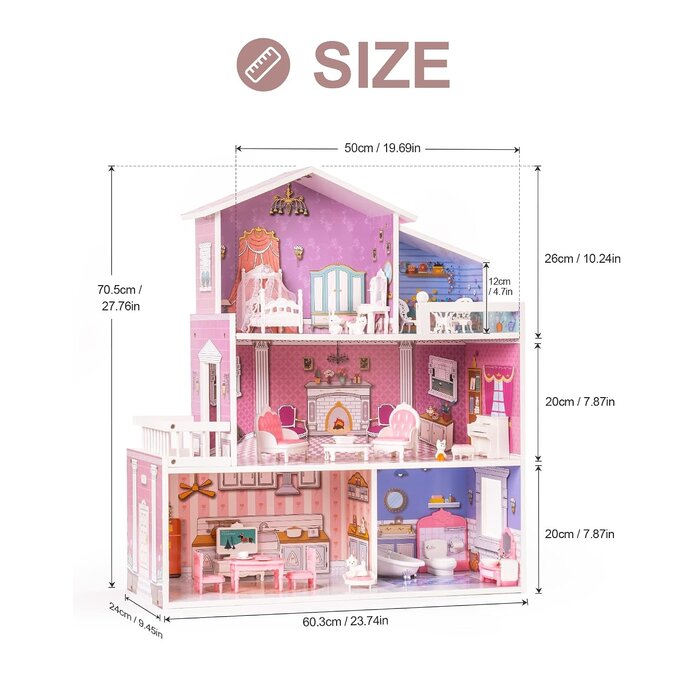 Holz Puppenhaus mit Möbeln & Zubehör - Jetzt bis zu 35% Rabatt sichern!