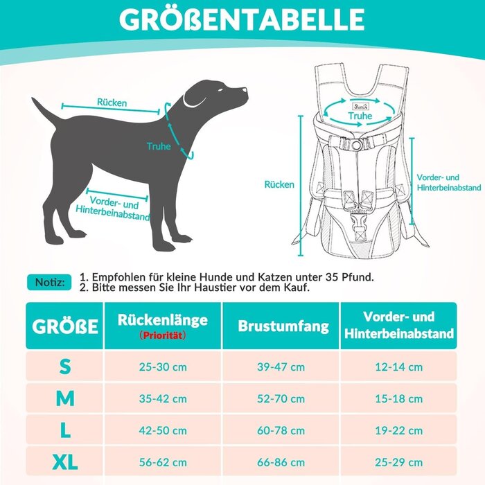 Hunderucksack Brusttrage für kleine bis mittelgroße Hunde - bis zu 32% sparen