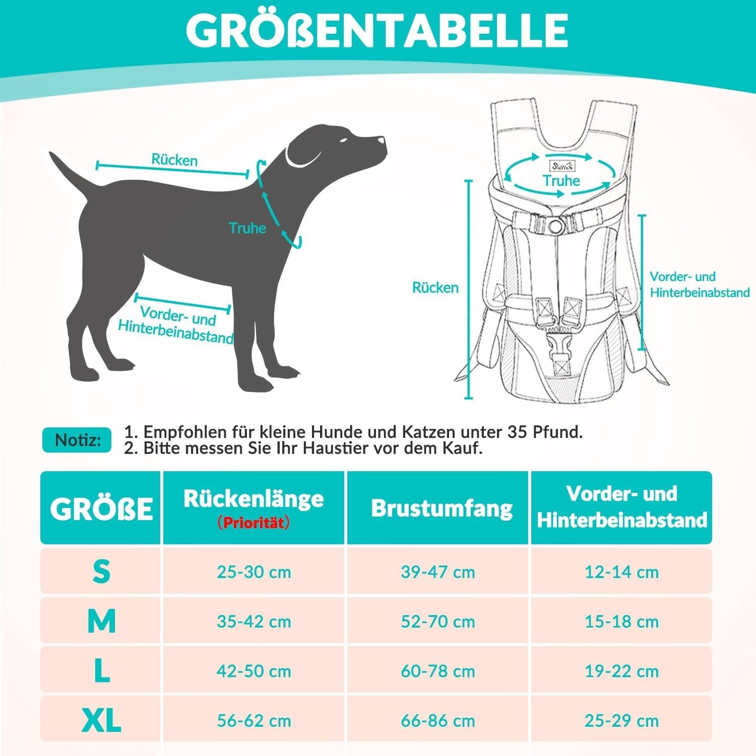 Hunderucksack Brusttrage für kleine bis mittelgroße Hunde - bis zu 32% sparen