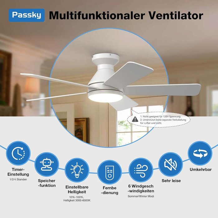 Deckenventilator mit LED-Licht & Fernbedienung - Weiß - bis zu 30% Rabatt