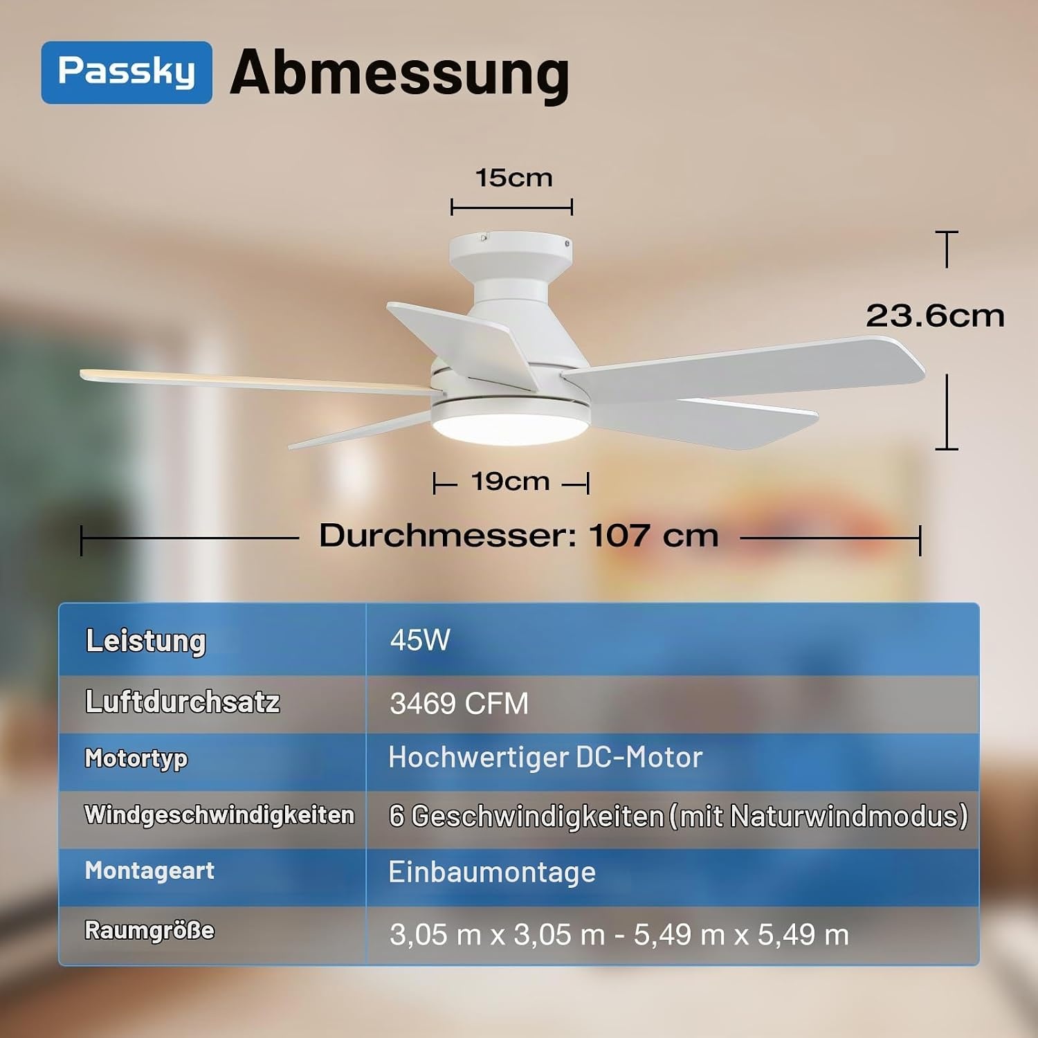 Deckenventilator mit LED-Licht & Fernbedienung - Weiß - bis zu 30% Rabatt