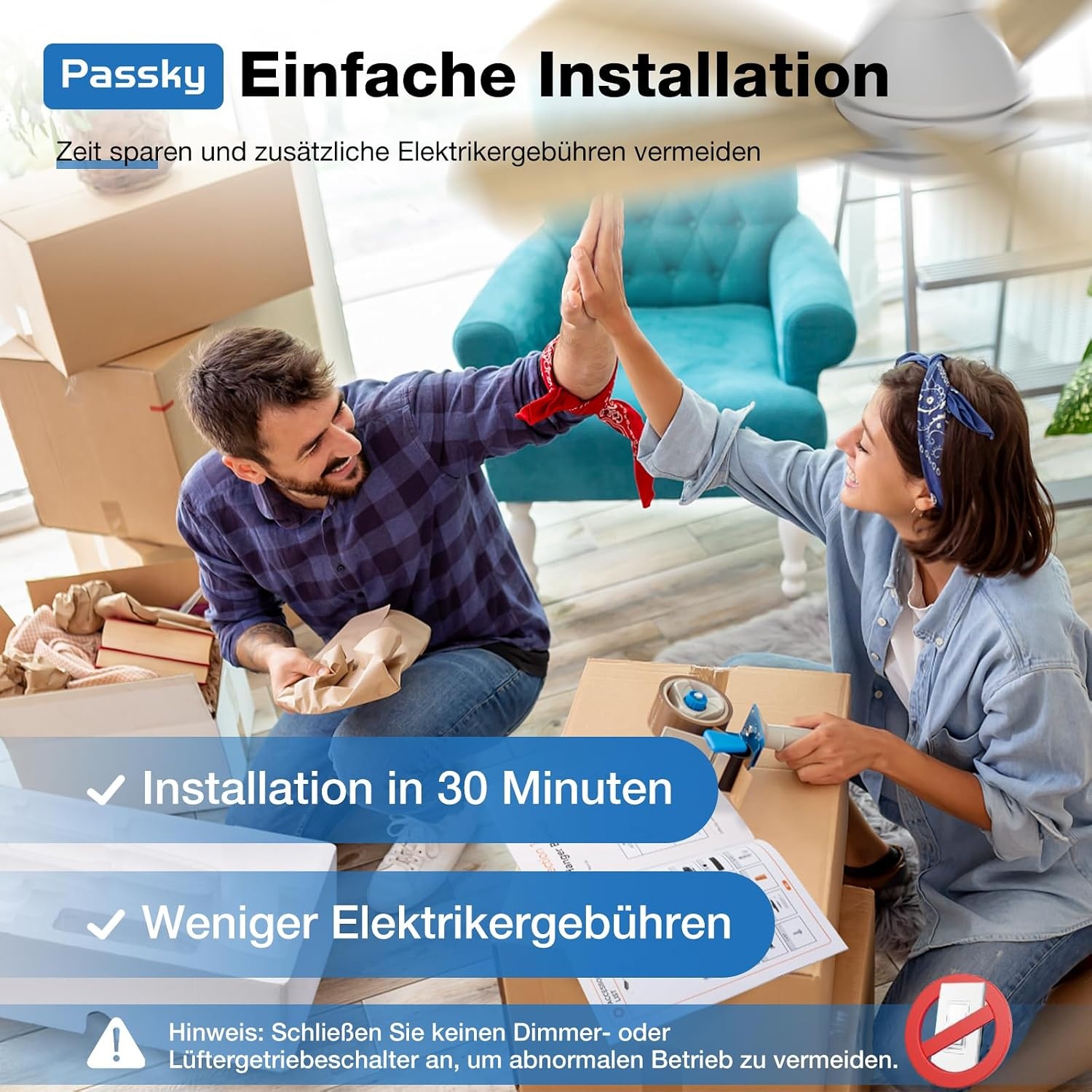 Deckenventilator mit LED & Fernbedienung, 107 cm - weiß - bis zu 30% sparen