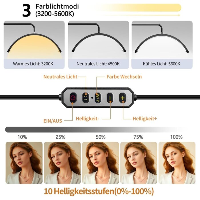 Halbmond-LED-Stehlampe für Beauty-Profis - bis zu 29% Rabatt sparen