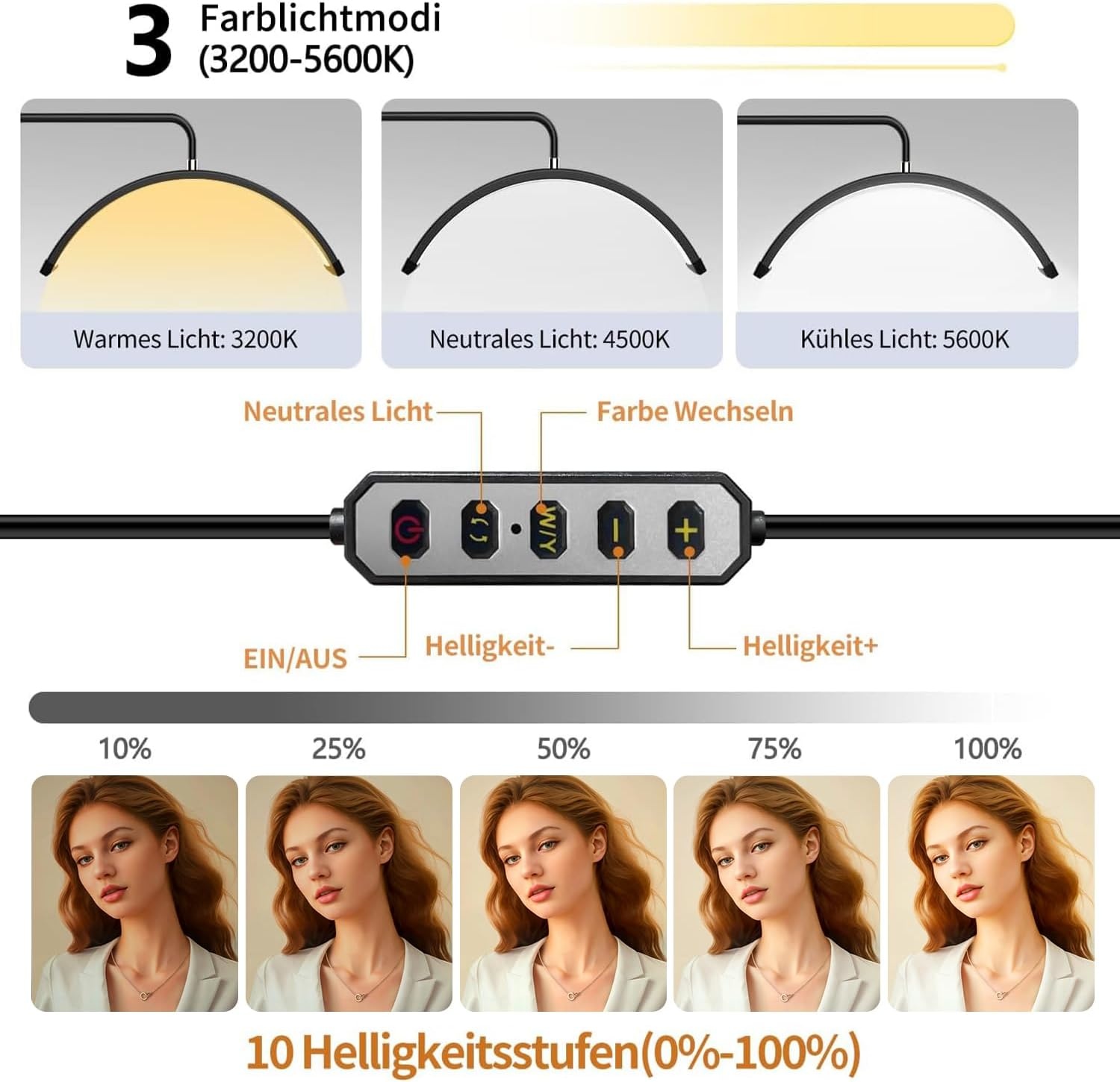 Halbmond-LED-Stehlampe für Beauty-Profis - bis zu 29% Rabatt sparen
