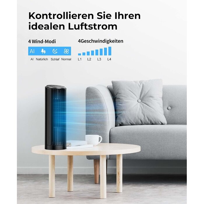 Leiser Turmventilator, 33 cm - 4 Stufen & Fernbedienung - bis zu 33% sparen