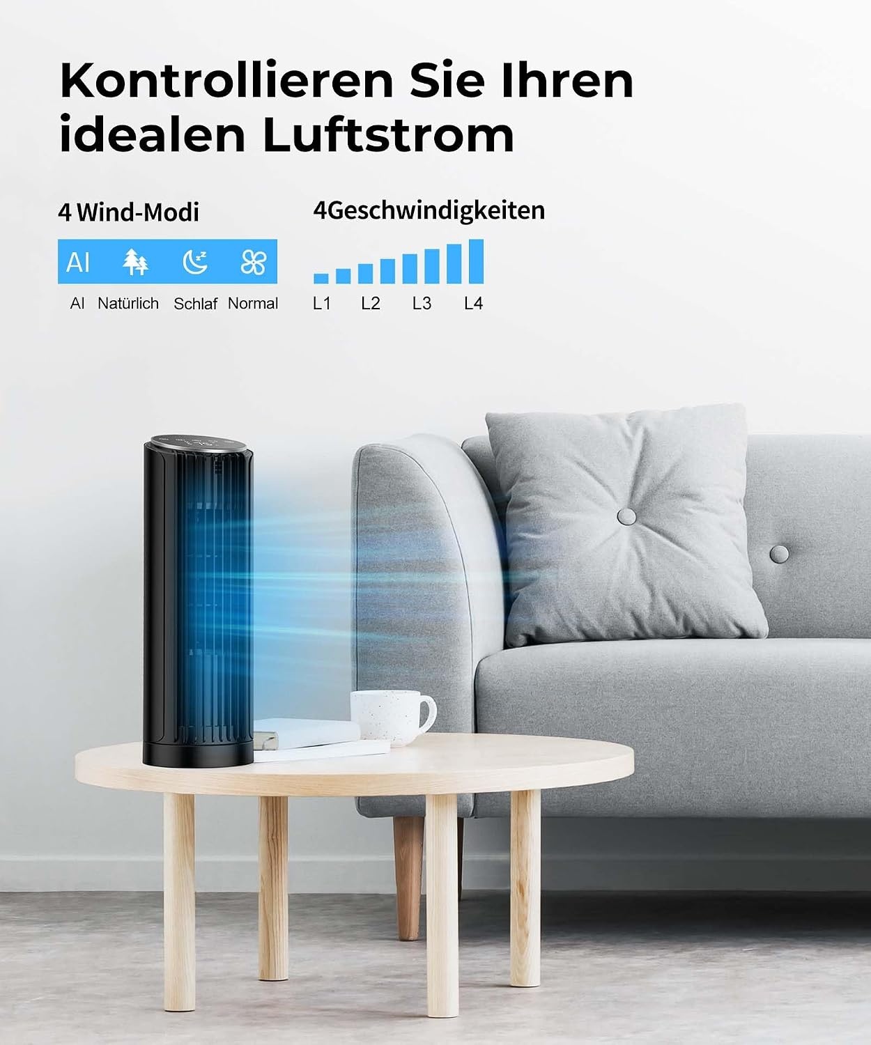 Leiser Turmventilator, 33 cm - 4 Stufen & Fernbedienung - bis zu 33% sparen