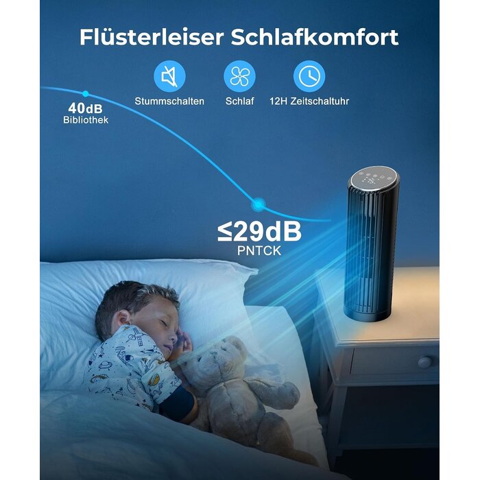Leiser Turmventilator, 33 cm - 4 Stufen & Fernbedienung - bis zu 33% sparen