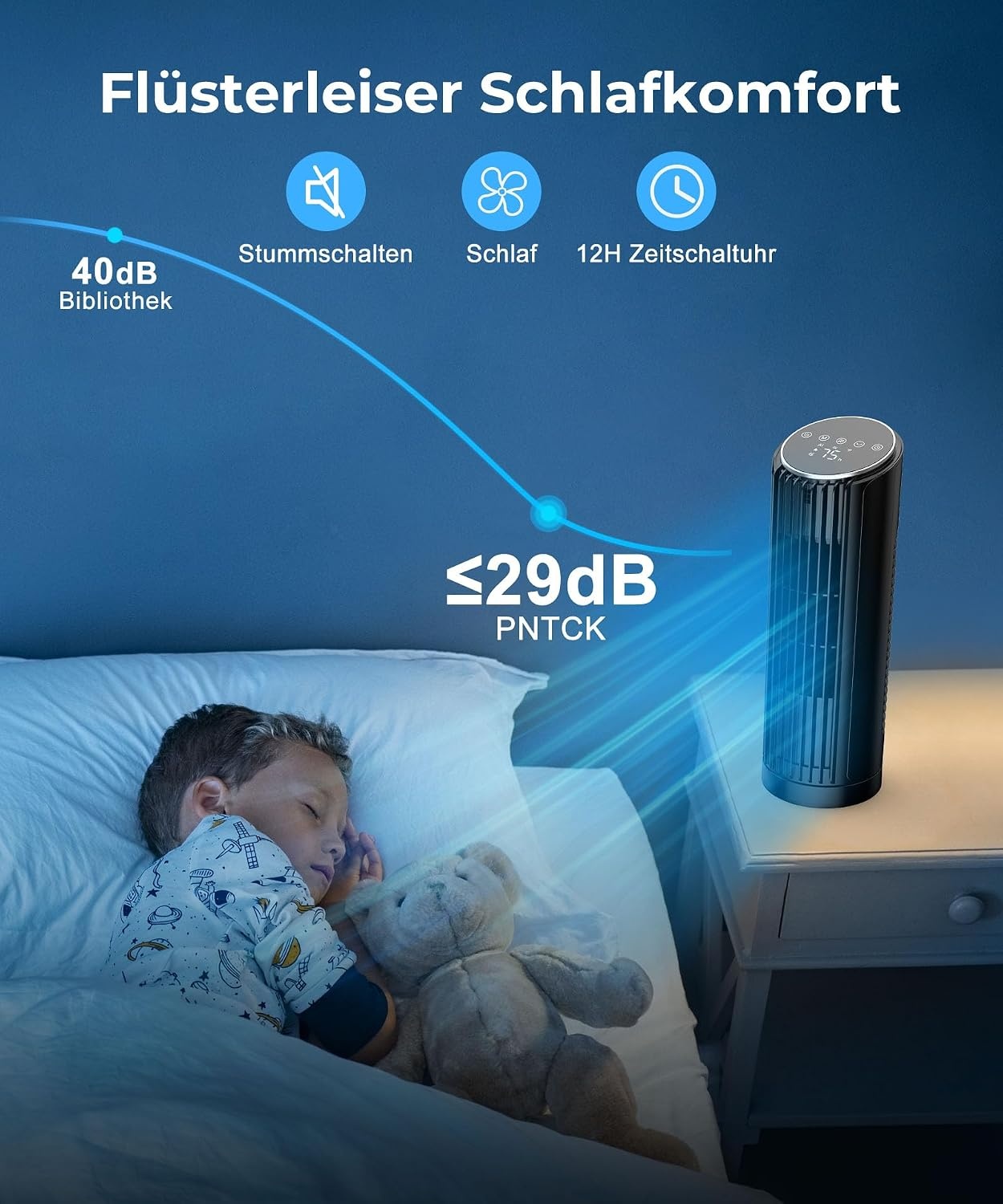 Leiser Turmventilator, 33 cm - 4 Stufen & Fernbedienung - bis zu 33% sparen
